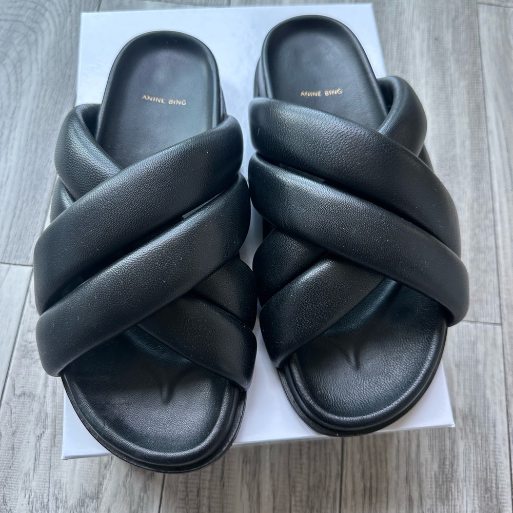 Anine Bing Black Crisscross Slides